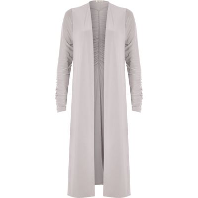 Light grey ruched longline duster coat